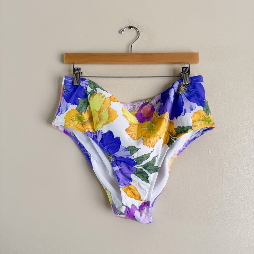 Shade and Shore Floral Print High Waist Cheeky Bikini Bottoms XL NWT Swimsuit